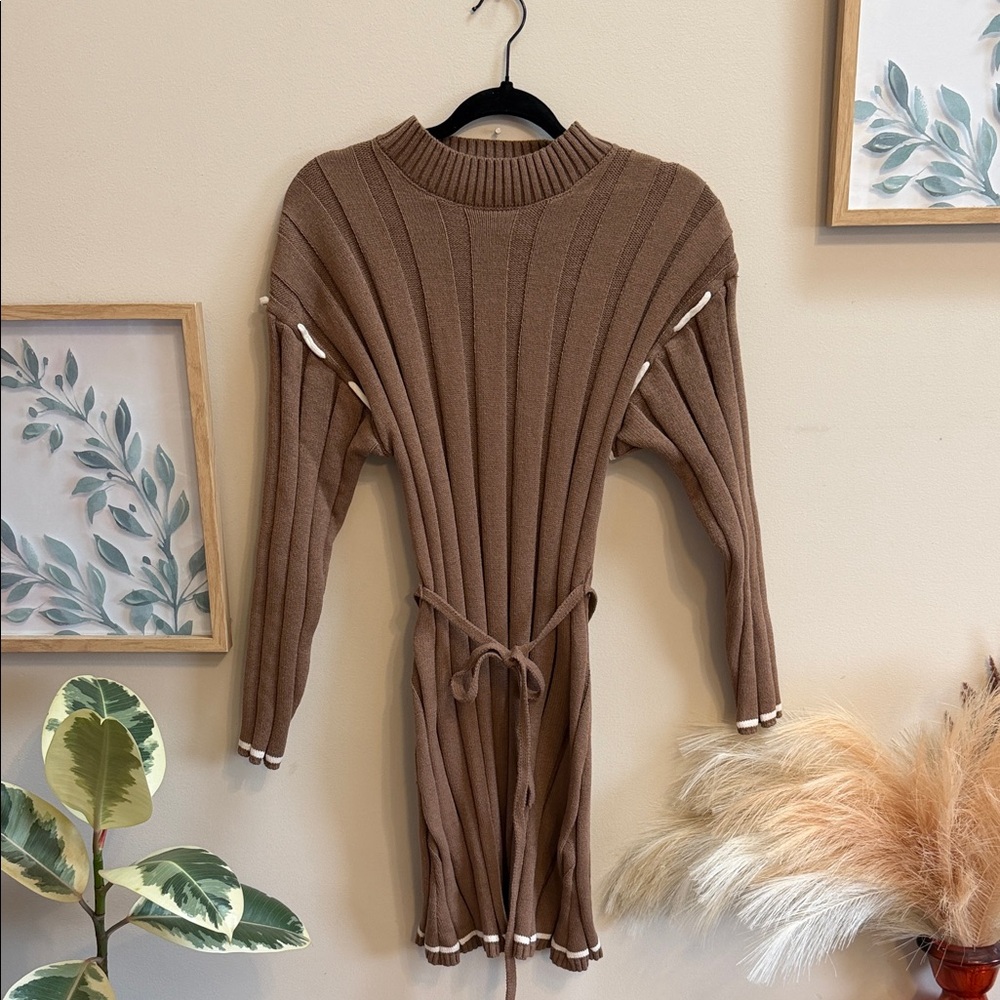 Brown Ribbed Knit Dress